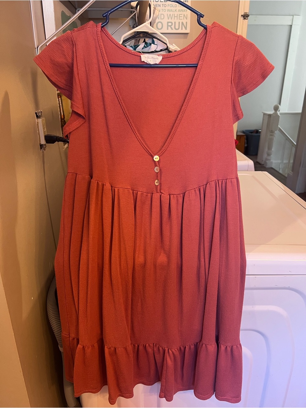 Terracotta Short Sleeve V-Neck Babydoll Dress